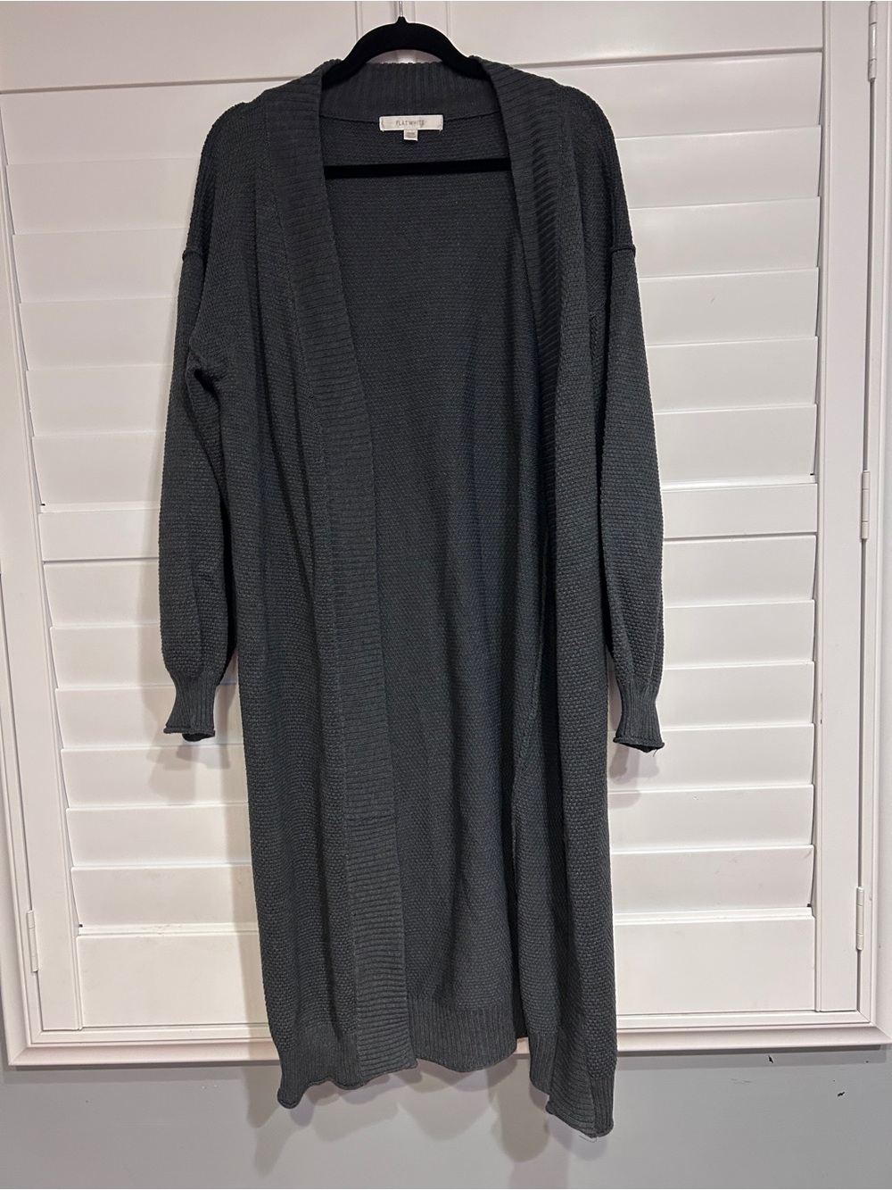 Flat White Long Line Open Cardigan Grey Size Large
